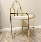Vintage 80s Style Gold Metal Vanity Bench Stool With Ivory Padded Seat