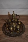 Vintage Middle Eastern Jeweled Dallah Brass Coffee Set Turkish With Tray