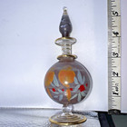 Egyptian Perfume Bottle Hand Blown Glass With Gold Trim Empty 5 5  Tall 