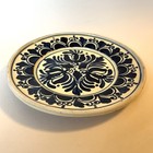 Romanian Folk Art Pottery  8  Wall Plate Blue White Signed Vintage Korond Corund