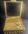 Ormolu Glass Gold Filigree Casket Jewelry  Trinket Box Velvet Pillow Vintage 4   
