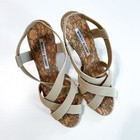 Manolo Blahnik Lasti Elastic Strappy Gold Metallic Spec Cork High Heel Sandal 38