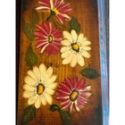 Vintage Folk Art Tole Painting Of Daisies On A Wooden Plaque