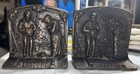 2 Vintage Bronze Bookends     angelus    -praying Couple-3 Times A Day  4 25   x4 5   