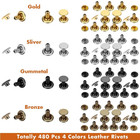 480 Sets 4 Colors 3 Sizes Leather Rivets Double Cap Rivet Tubular Metal Studs