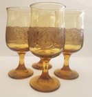Vintage Amber Americana Wine Glass - Set Of 4 Euc