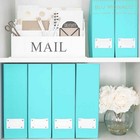 Set Of 6 Foldable Fun Aqua Magazine File Holders With White Leather Label Holder