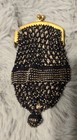 Antique Victorian Micro Beaded Coin Purse Cut Steel Beads Brass Frame Clasp 
