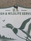 Vintage  U S Fish    Wildlife Service Porcelain Sign Seasonal Closure  10 x9 5  