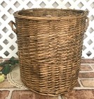 Large 13  Vintage Double Handle Wicker Barrel Basket With Usa Packing Label