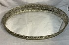 Vintage Oval Silver Tone Filigree Mirror Vanity Tray Floral Perfume 13 25 X 9   