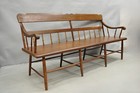 Antique American Colonial Farmhouse Spindle Back Pine Wood 8 Leg 72  Long Bench