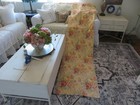 Vintage Nubby Barkcloth 40 s Style Cotton Fabric Roses   Scrolls On Yellow-ish