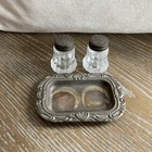 Vintage Glass Mini Salt And Pepper Shaker With Silver Plated Tray