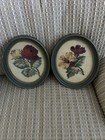 Vintage Pair Of  Flower Needlepoint Embroidery Framed Flowers Branch 8 5 By 5 5   