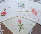 Vintage Embroidered Flower Handkerchief Lot 4pc Estate Hankie Collection A