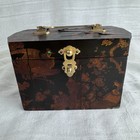Vtg Signed Lacquered Decoupage Box Purse Octagon Chinoiserie Velvet W  Mirror