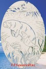 Manatee Scene Window Decal Oval 8x12 Static Cling Tropical Glass Door Decor