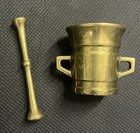 Antique Solid Brass Mortar And Pestle Small Pharmacy Apothecary Bowl Set