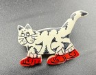 Vintage Cat Kitty Kitten Black White Red Pin Brooch