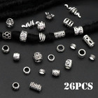 26pcs Silver Hair Beads Loc Jewelry  Dreadlocks Accessories Diy Braids Rings  