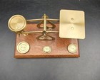 Vintage Brass And Wood Postal Balance Scale W  4 Weights Made In England