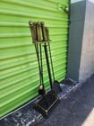 Vintage Pilgrim Fireplace 4-piece Fireplace Tool  stand Set  vast Irons Brass