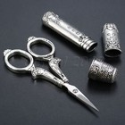 For Embroidery 3pcs set Vintage European Sewing Scissors Thimble Needle Case