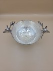 Vintage Stag Bowl  Deer Head Handles Hammered Silver Plate