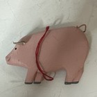 Vintage Carved Wood Pink Pig Ornament