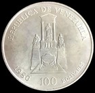 1980 Silver Venezuela 100 Bolivares 150th Anniv Death Simon Bolivar Coin