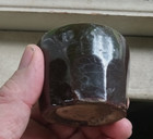 1880s Brown Stoneware Funnel Inkwell Bottle With Panels Around Base Illinois 