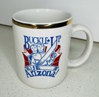 Vtg Az Dps Buckle Up Arizona Police Trooper Star Gold Rim Coffee Mug