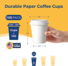  100 Pack  10 Oz Disposable White Paper Cups With White Lids - On The Go Hot An