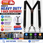 Men s Suspenders Black 4 Swivel Hooks Heavy Duty Adjustable Y-back Braces
