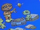 Marq Spusta Lil Listeners 2016 Mini Art Print Signed Blue Rubber Variant 7x7