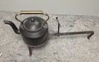 Antique Cast Iron Kettle brass Handle   Standing Wrought Iron Hearth Trivet  