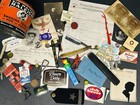 Over 2lb Vintage Antique Junk Drawer Lot Photos  Football Military Razor Beer