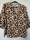 New Leopard Animal Print Pull Over V Neck Elbow Sleeve Blouse Shirt Size Xl
