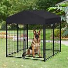 Outdoor Dog Playpen Large Cage Pet Metal Fence Kennel W waterproof Cover Roof