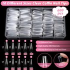 New 600pcs Clear Coffin Nail Tips Set Qinzave Acrylic With Glue Nails Full Cover
