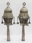 Pair Of Antique Silver Torah Crowns Finials Rimonim  North Africa Judaica  20th 