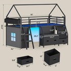 Twin Loft Bed Bookshelf Led Kids 3 Drawers Guardrail Ladder Play Curtain Black