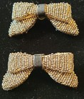 Shoe Clips pair bow Shaped antique beaded hand Made 1920s