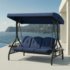 Patio Porch Swing Convertible Porch Swing Bed W  Adjustable Canopy   Cup Holder