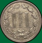 1867 Three Cent Nickel Choice Almost Uncirculated Au  Coin  32534