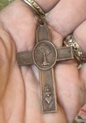 French Copper Cross 1800s Antique Sacred Heart Pendant Necklace Jesus Mary 2   