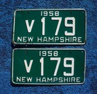 1958 New Hampshire License Plate Plates Pair   Set