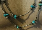 Vtg Southwestern Navajo Sterling Silver 2 Strand Turquoise Nugget Necklace 26   