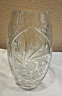 American Brilliant Clear Cut Crystal  Vase Starburst Bottom Star Of David Heavy